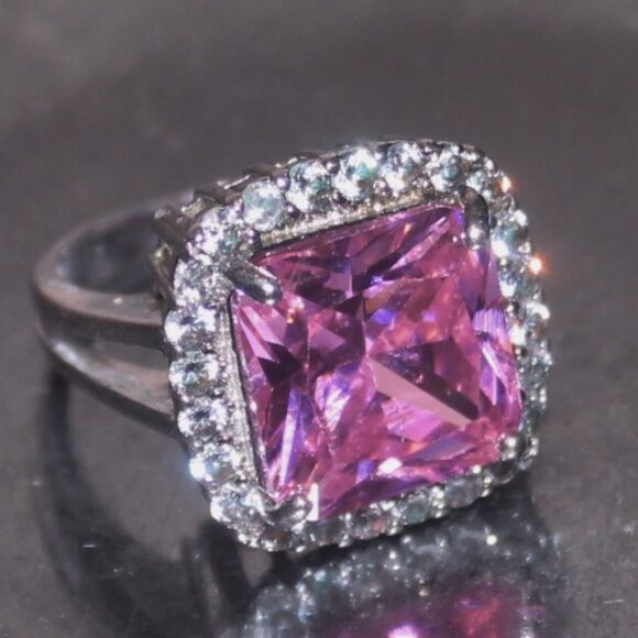 925 Sterling Large Pink Sapphire Surrounding stones Statement Cocktail Ring - Picture 7 of 7